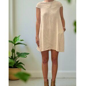 Monteau Los Angeles Linen Blend Cap Sleeve Dress, Natural Beige, Medium